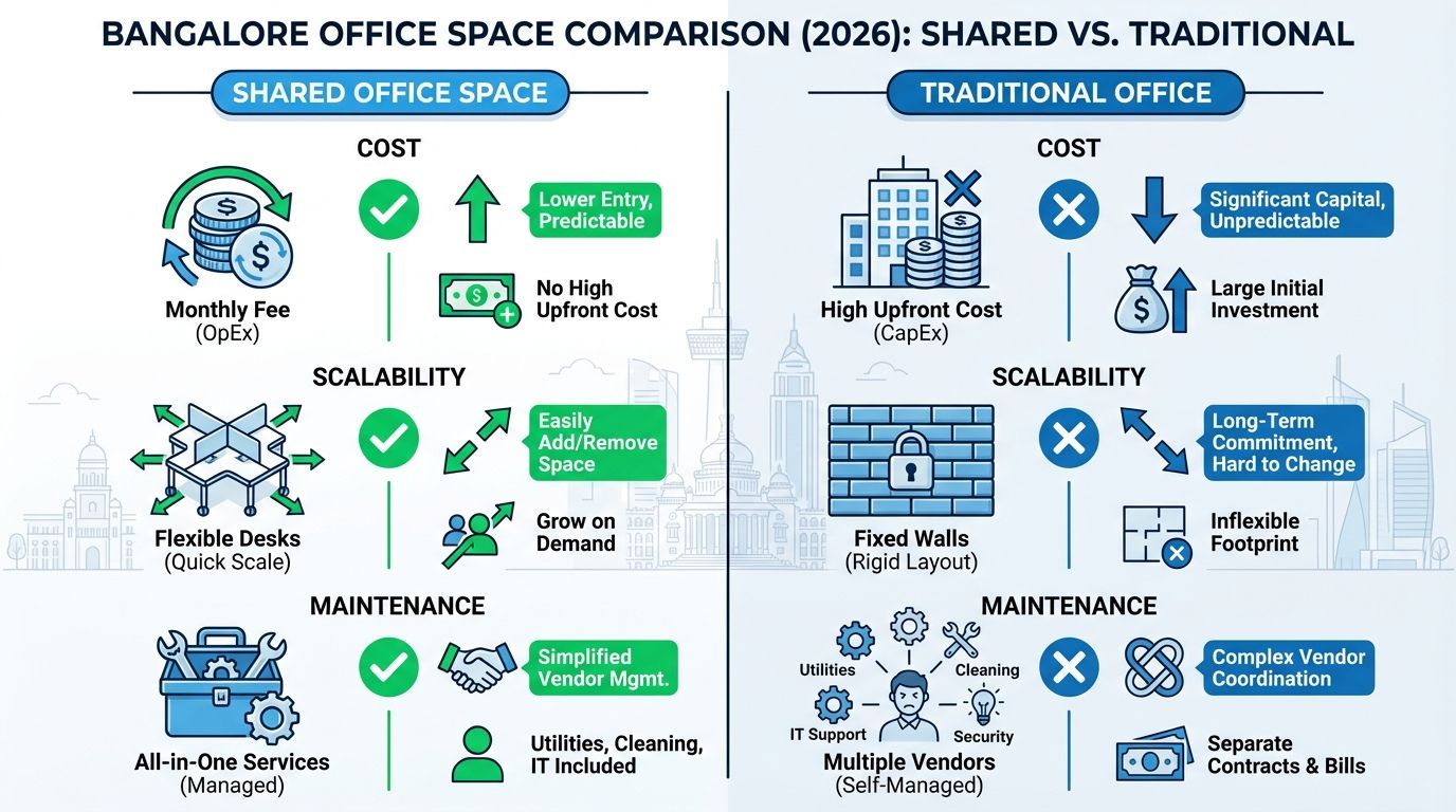 Shared office space in Bangalore with flexible workstations in 2026