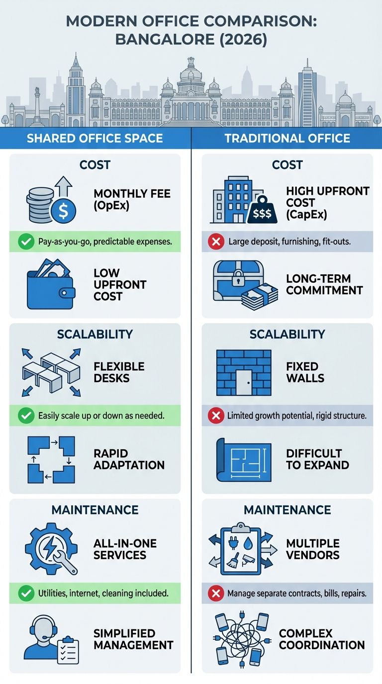 Comparison of shared office space and traditional office in Bangalore
